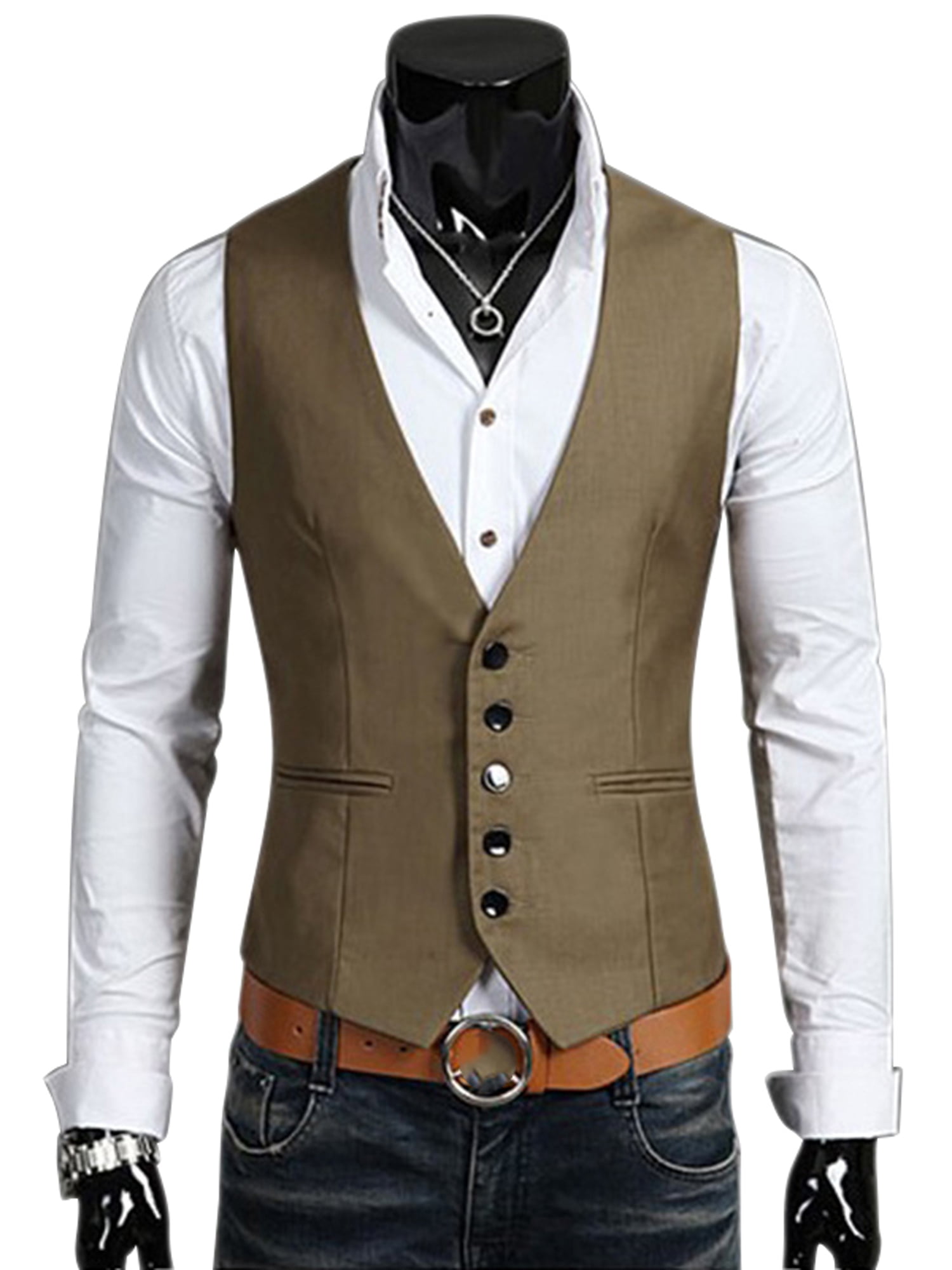 Men Formal Casual Business Dress Vest Suit Slim Tuxedo Waistcoat Jacket ...