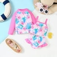 thumbnail image 5 of Girls Swimsuit 3 Piece Cover Up Kids Two Piece Floral Scale Print Top Shorts Kids Set, 5 of 9