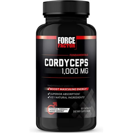 Force Factor Cordyceps Capsules with 1000mg of Cordyceps Sinensis Mushroom Extract, Traditionally Used to Improve Vitality, with BioPerine for Quick Absorption, Key Natural Ingredients, 60 Capsules