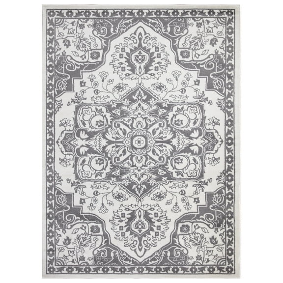 Concord Global Trading Concord Global Jefferson Collection Vintage Area Rug Ivory/Grey 5'3"x7'3" 5' x 8' Dining Room