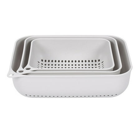 

3pcs of One Set Rectangular Kitchen Fruit Vegetable Storage Drain Basket Multifunction Plastic Washing Basin (Grey)