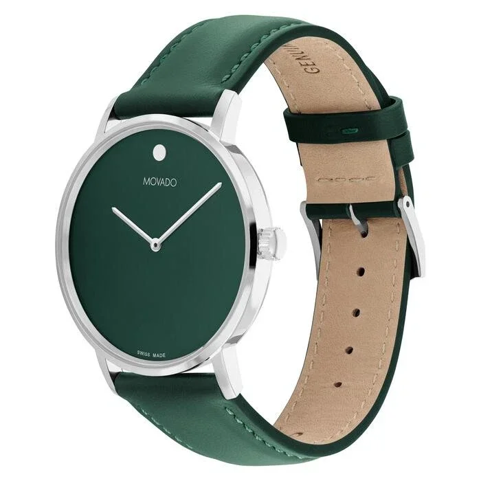 Movado Signature 0608101 Green Dial Green Leather Strap 40MM  display picture 3