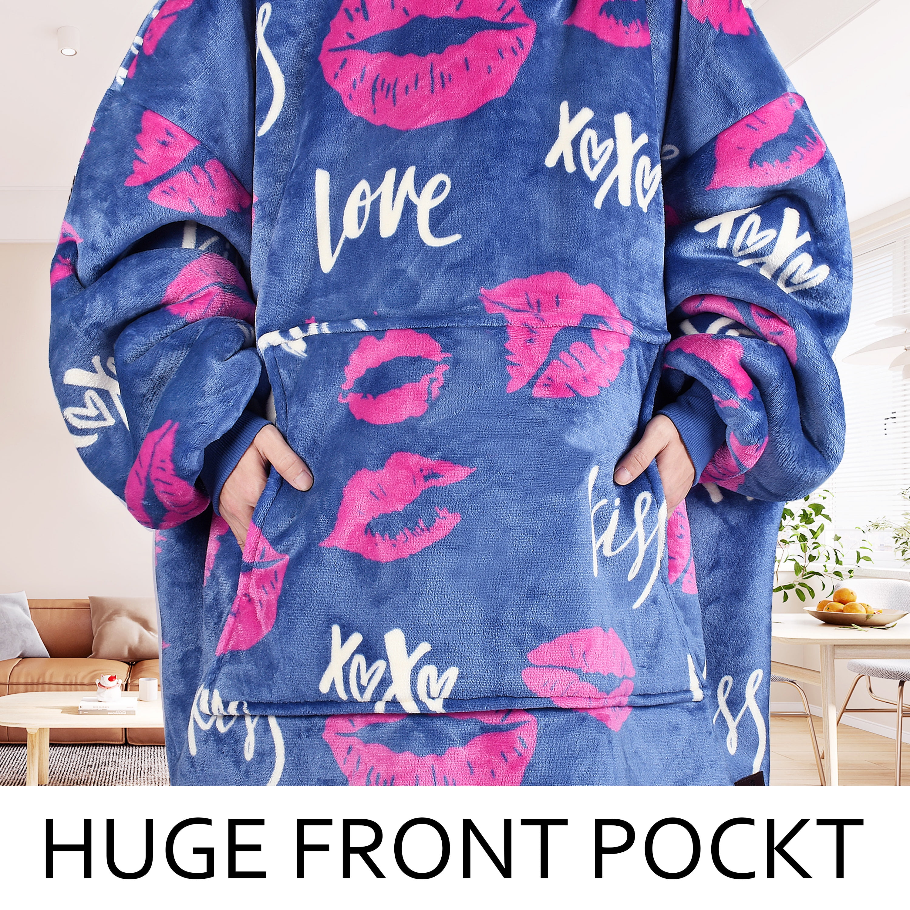 Catalonia Oversized Wearable Blanket Hoodie Sweatshirt, Comfortable Sherpa Lounging Pullover for Adults Men Women Teenagers Wife Girlfriend Gift
