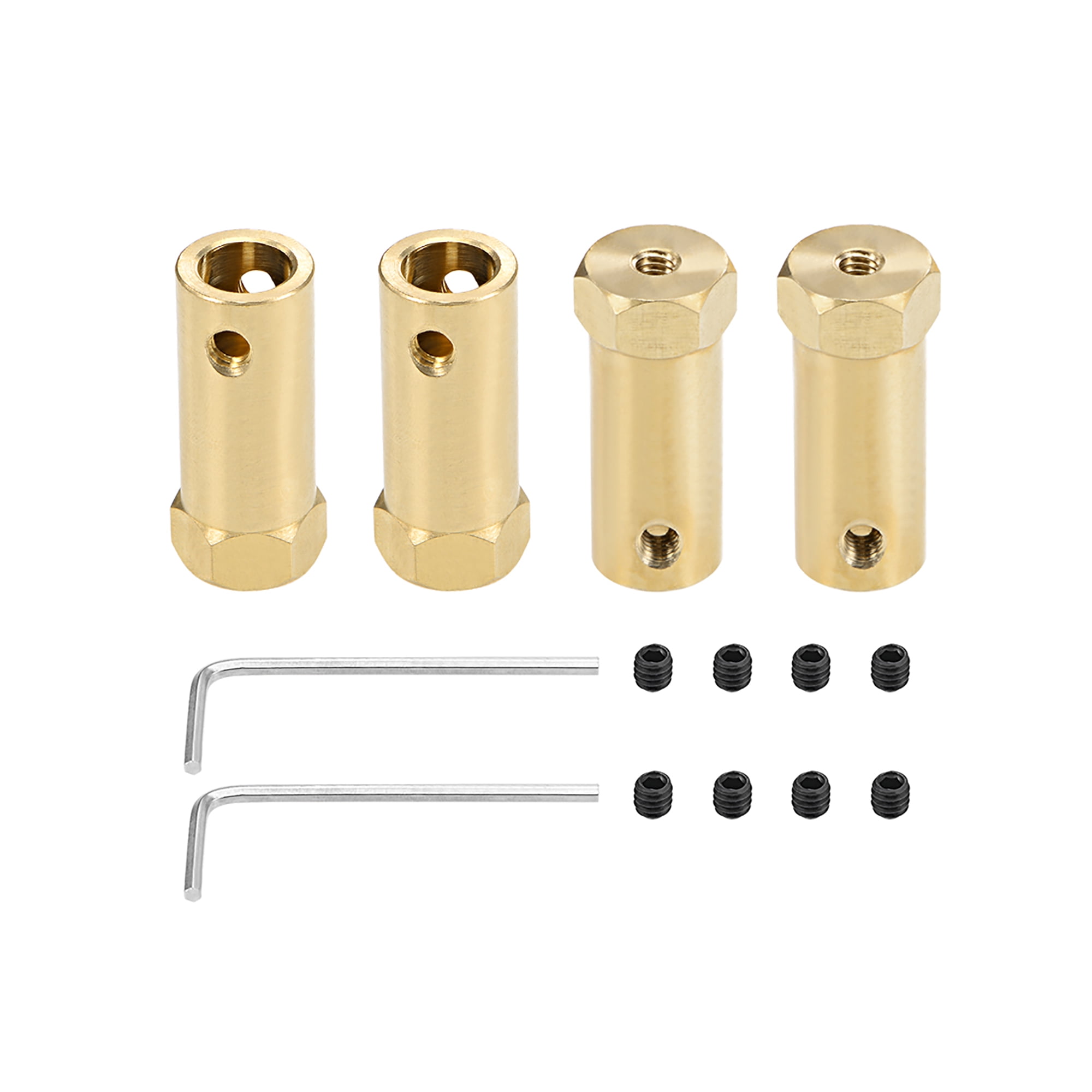 Unique Bargains M4 Hex Coupler 8mm Bore Motor Hex Brass Shaft Coupling