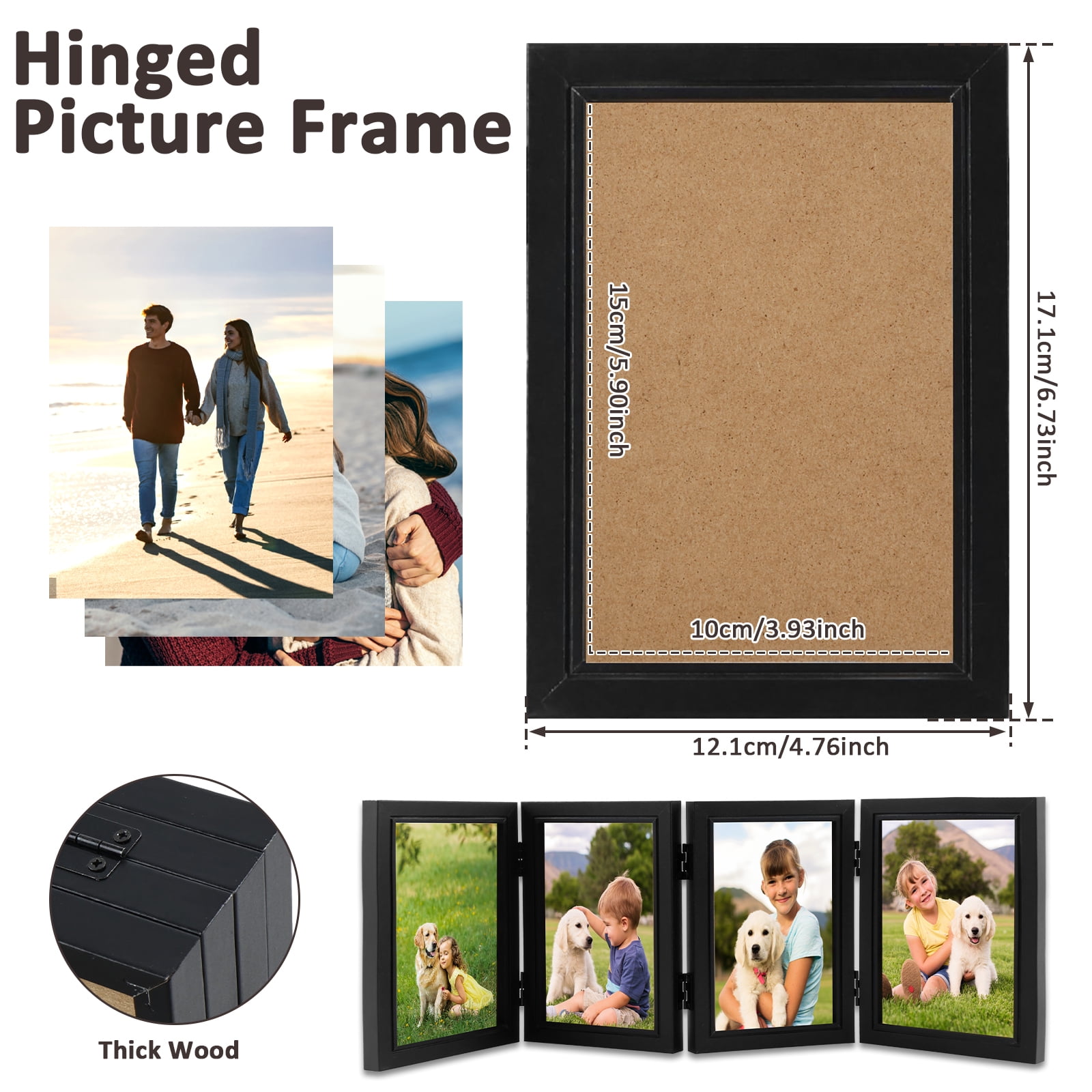 Jokapy 4 Folding 4x6 Hinged Picture Frame, Wood Tabletop Photo Frame, Black  - Walmart.com