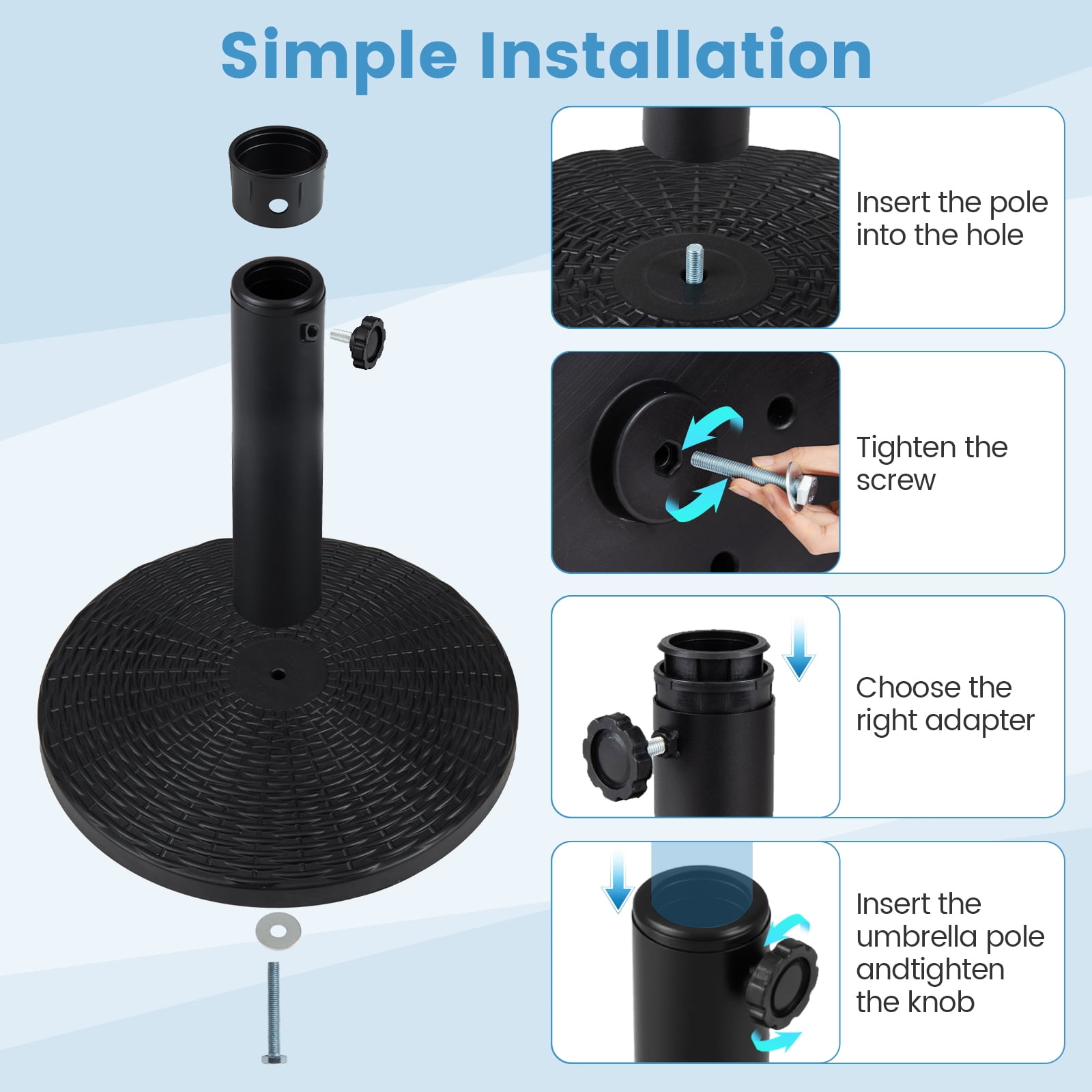 Costway Concrete Patio Umbrella Base, Heavy-duty Round Umbrella Stand with Rattan Pattern