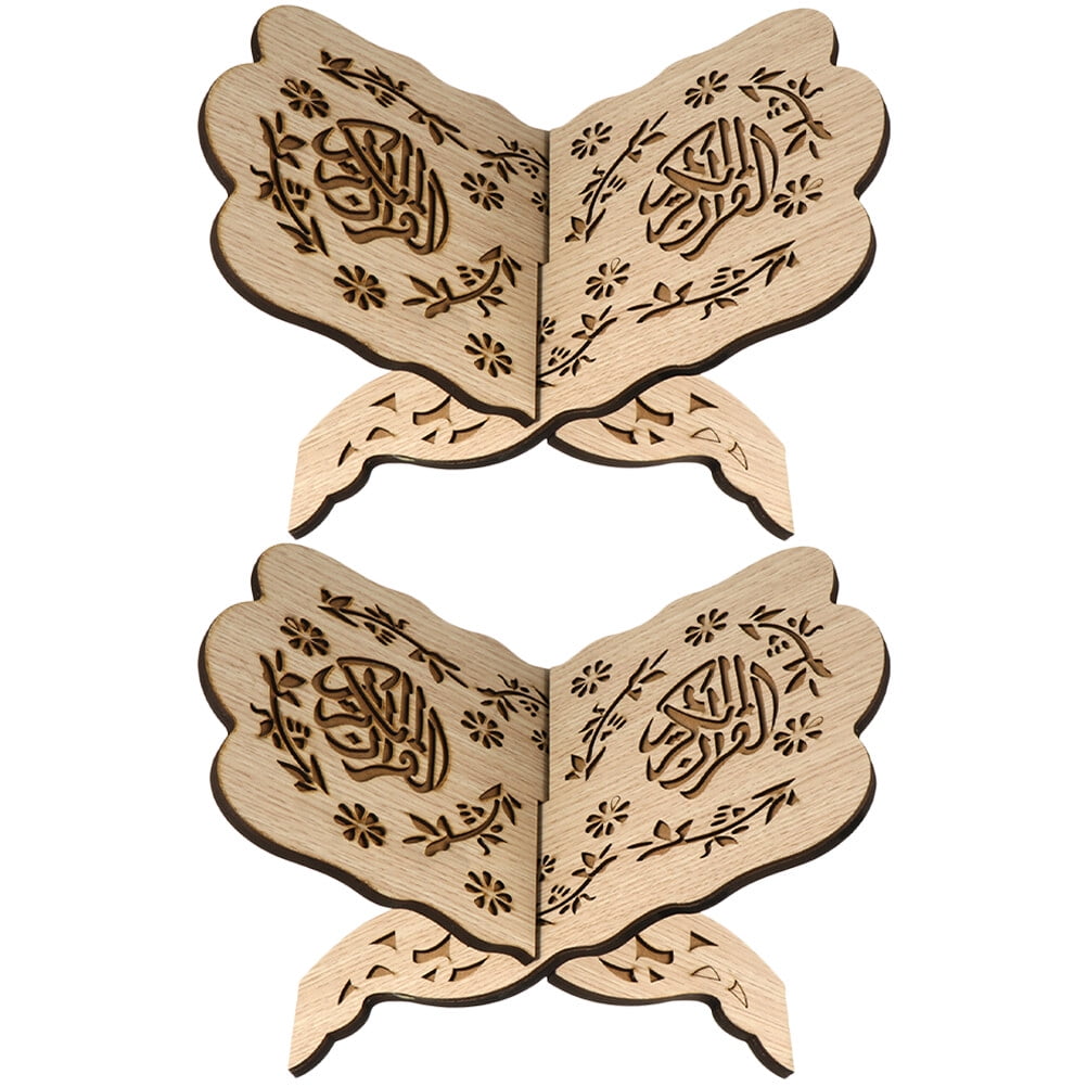 NUOLUX 2Pcs Koran Holy Book Stand Holders Wooden Koran Bookshelf