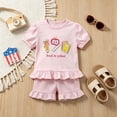 thumbnail image 2 of enyan Toddler Girl Back to School Outfit Apple Ruffle Short Sleeve T-Shirt Top Shorts Set Preschool Clothes Summer Pink,12-18 Months, 2 of 6