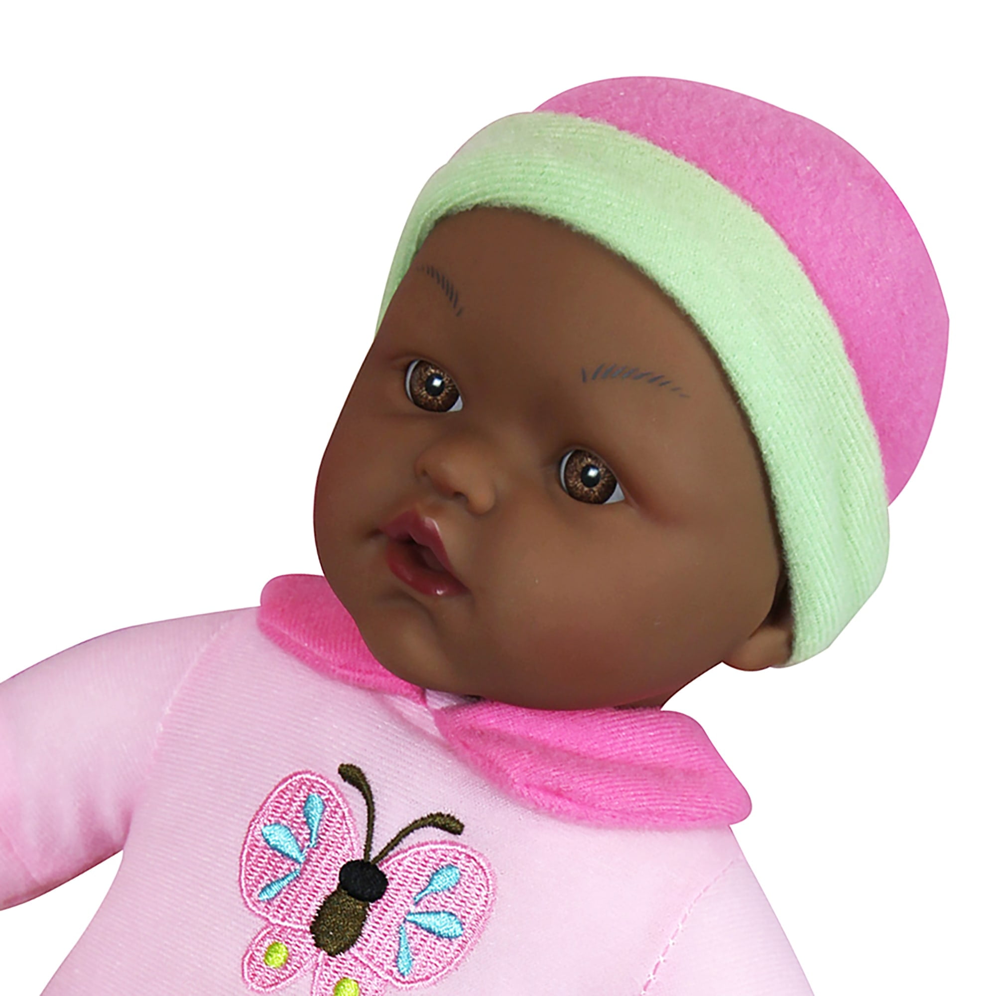 Lissi: Umbrella Stroller & 16" African American Doll - Pink & Green Butterfly Outfit & Hat, Foldable Push Stroller, Toy Feeding Accessories, Kids 3+