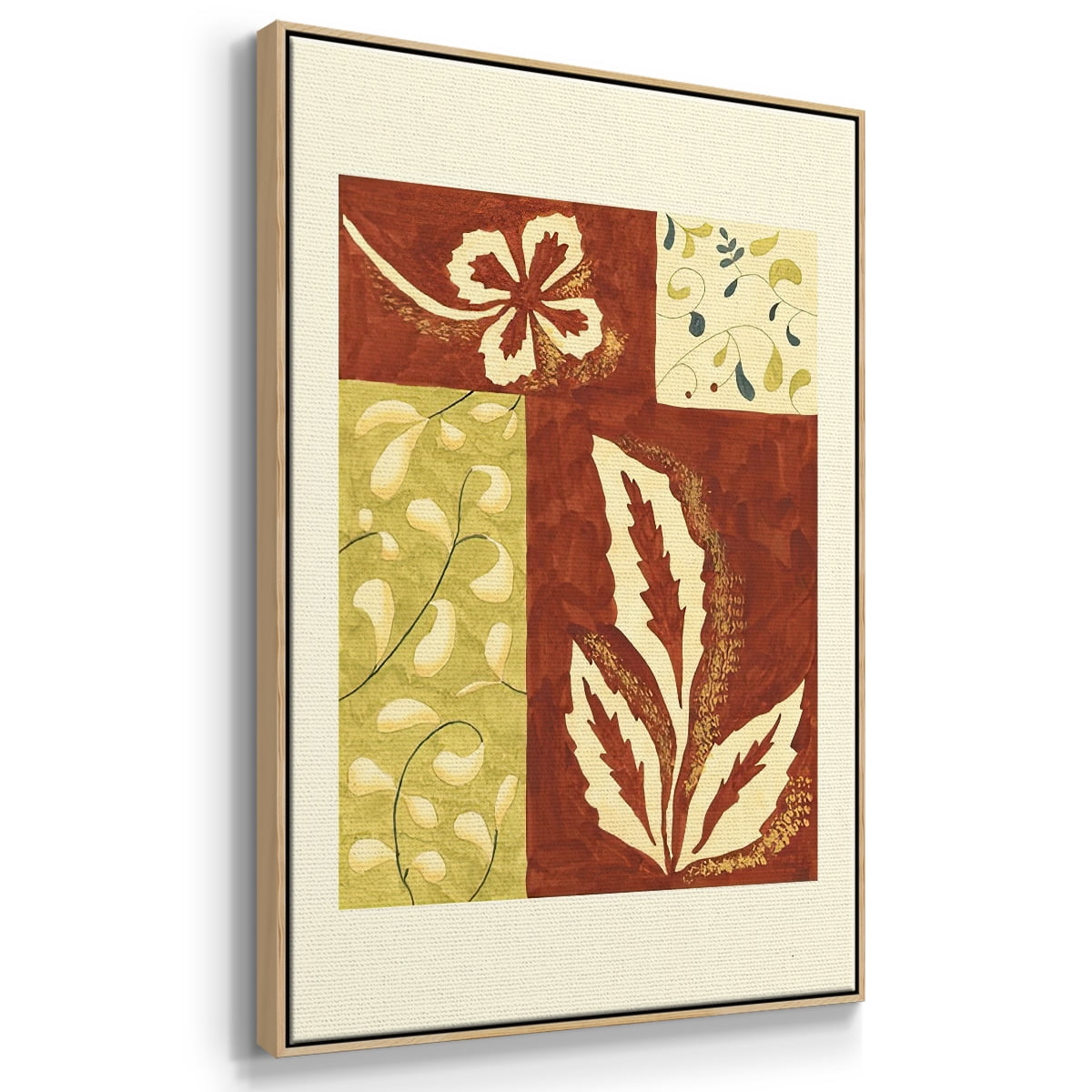 Festive Floral I - Framed Gallery Wrapped Holiday Canvas - 27 x 41 - Natural Wood Frame