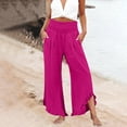 thumbnail image 7 of Lumtrix Women High Smocked Waisted Wide Leg Cropped Palazzo Pants with Pockets Cute Ruffle Boho Flowy Beach Pant with Pockets Hot Pink S, 7 of 7