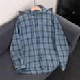 thumbnail image 4 of Hoodies for Men Sun Protection Lightweight Hoodie Button Down Plaid Long Sleeve Fall Sweatshirt L, 4 of 7