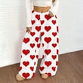 thumbnail image 4 of Simua Women's Valentine's Day Heart Print Flannel Plush Wide Leg Pants - Elastic Waist Side Pocket Casual Trousers S-XXL Festive Lounge & Daily Pants, 4 of 7