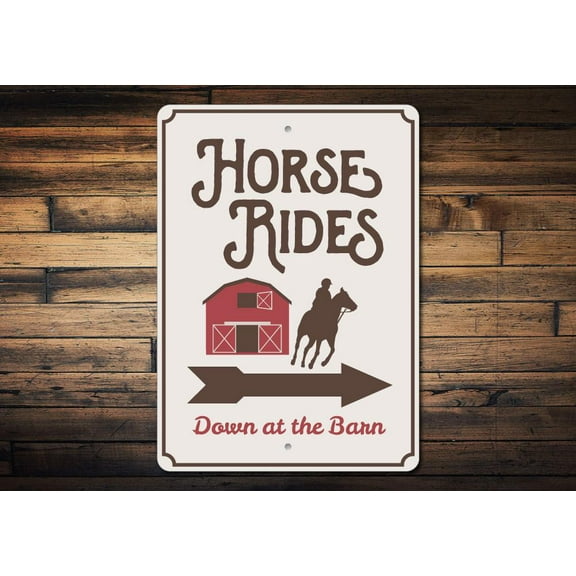 Horse Rides at the Barn Novelty Sign, Metal Wall Decor - 10x14 inches