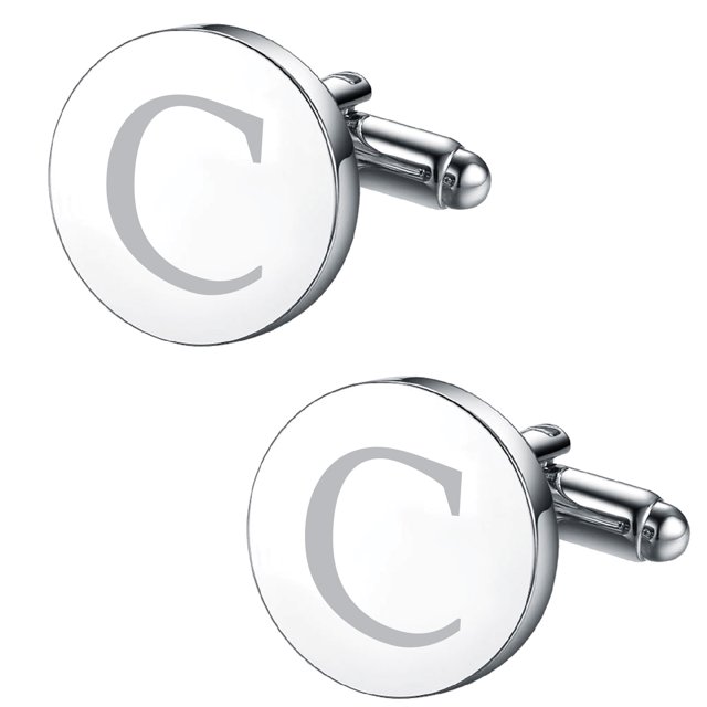 BodyJ4You 2PC Cufflinks Engraved Personalized Initials Letter C Formal Button Shirt Gift Box Set