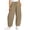 Khaki, variant on Women's Crinkle Gauze Cotton Pants Elastic Drawstring Waist Harem Lantern Pant Loose Baggy Casual Trousers with Big Patch Pockets Pink,XL