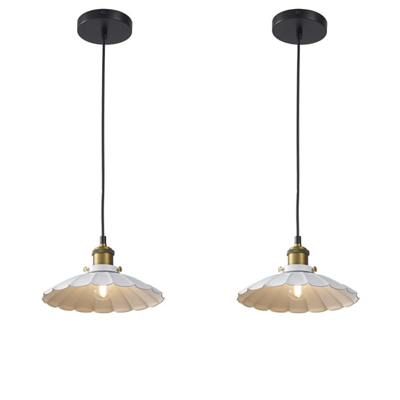 Oyisen White Pendant Lights, Modern Hanging Lamp with 9.8 Inch Industrial Shade, Farmhouse Pendant Lights Kitchen Island 6.5Ft Adjustable Cord Pendant Light Fixtures 2Pack