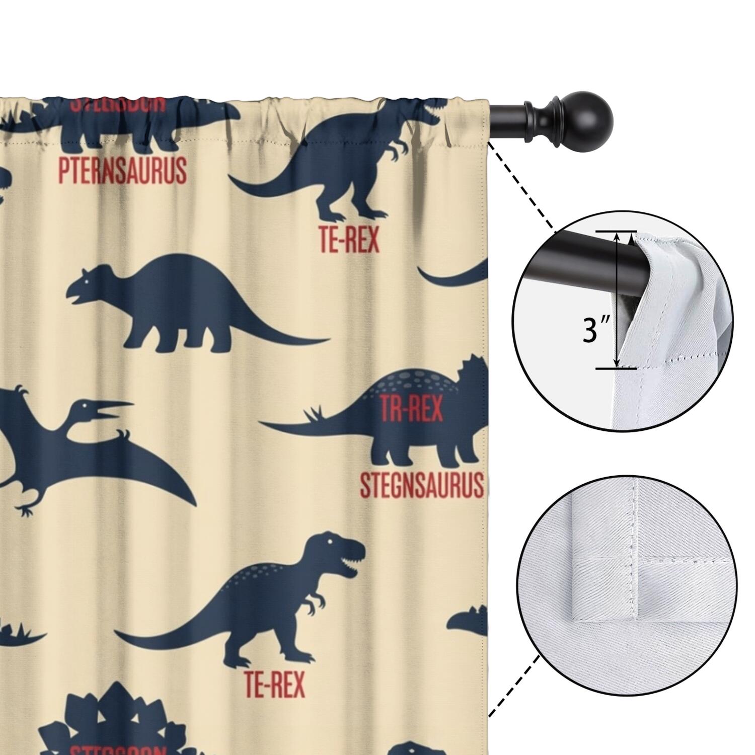 Blackout Kids Curtains,Beige Dinosaurs Names Pattern Childrens Insulated Curtains Set Of 2,Bedroom Essentials,Toddler Room Decor 52"x84"