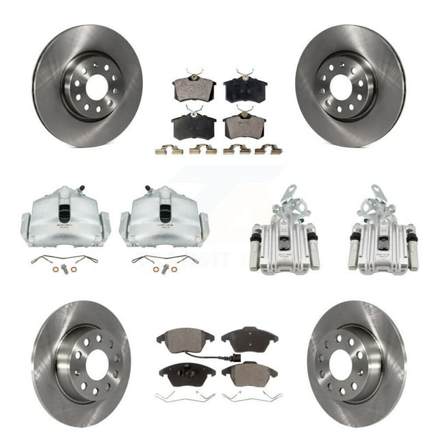 Transit Auto Front Rear Disc Brake Caliper Rotors and Semi-Metallic Pads Kit (10Pc) for Car 2014 Volkswagen Beetle GSR with 2.0L GAS engine with 272mm Diameter Rotor KC8-101164P