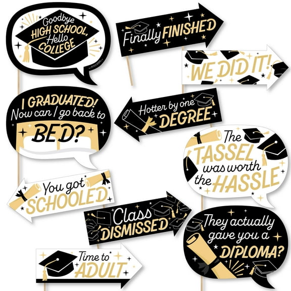 Big Dot of Happiness Funny Hello College Graduation Party Photo Booth Props Kit - 10 Piece