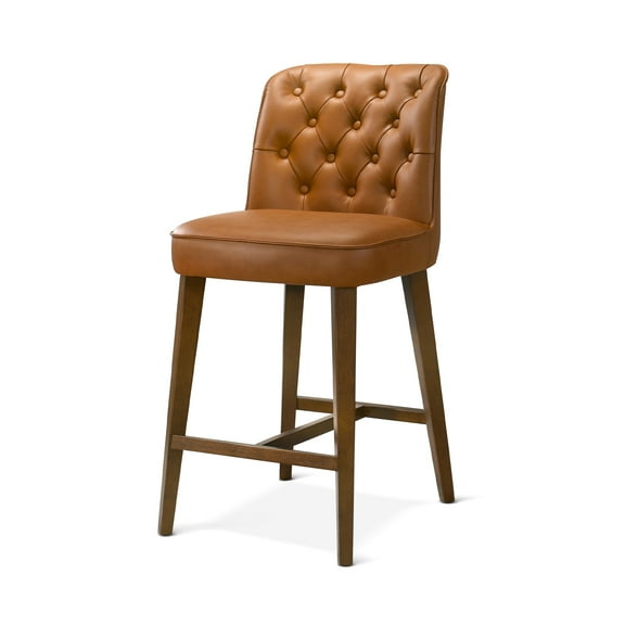 Ontario Mid-Century Counter Stool with Vegan Leather & Walnut Finish Legs in Tan