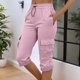 thumbnail image 1 of WILLBEST Pantalones Casuales para Mujer, Cintura Elástica, Bolsillos, Color Liso, para el Trabajo Diario. Grande, 1 of 4