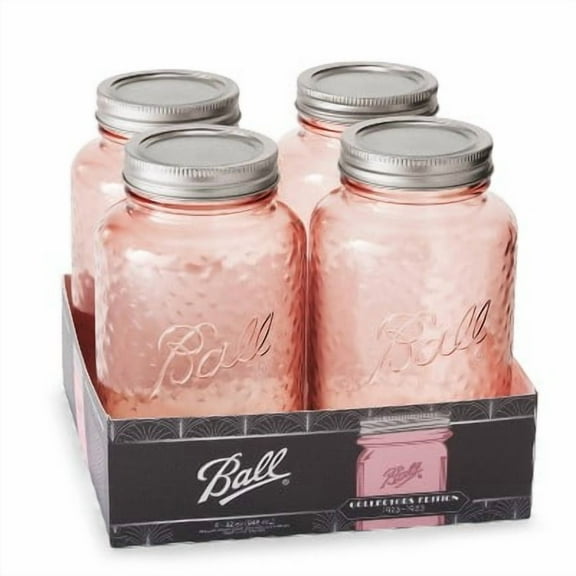 32oz 4pk Glass Regular Mouth Rose Vintage Mason Jar with Lid and Band: Pink Canning Jars, Dishwasher-Safe