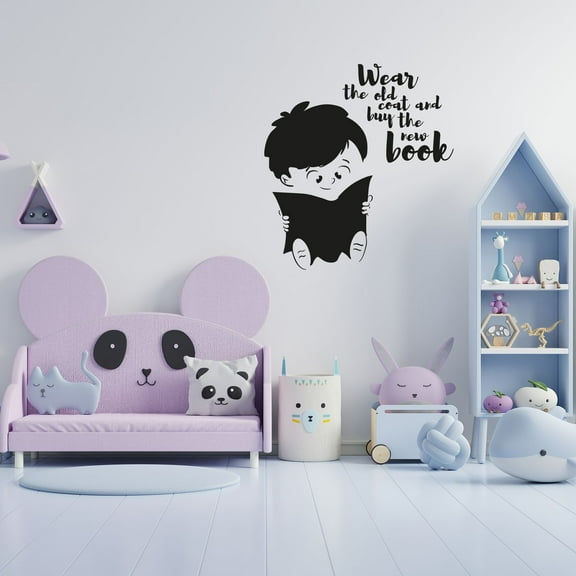 Wear The Old Coat And Buy The New Book - Quote Reading Hobby Reader Silhouette Vinyl Wall Art Wall Sticker Wall Decal Home Library Area Living Room Boys Girls Kids Wall Decor Design Size (30x22 inch)