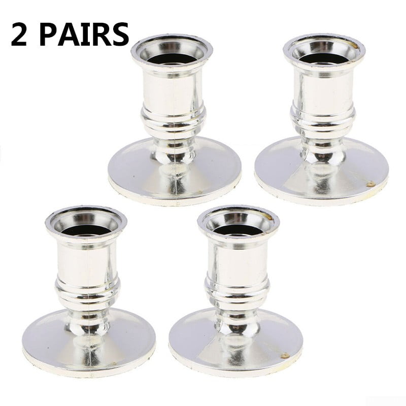 4pcs Taper Candle Holders Traditional Shape Fits Standard Candlestick-Silver
