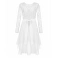thumbnail image 2 of YONGHS Girls Elegant Lace Flower Girl Dress Long Sleeve A-Line High Low Hem Junior Bridesmaid Dress Ivory 16, 2 of 7