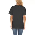 thumbnail image 3 of Tops de manga corta para mujer, cuello en V, encaje, patchwork, color puro, blusa, blusas para casual, casa, compras, fecha, trabajo, fiesta, negro, M, 3 of 5