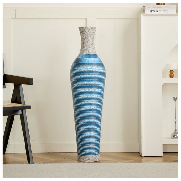 Floor Vase 39 Inch Tall - Designer Rattan Vase - Two-Tone Dark Brown - Modern Home Decor for Living Room, Bedroom, Entryway ,Antique   PVC