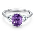 thumbnail image 3 of Gem Stone King 925 Sterling Silver Purple Amethyst and White Topaz Engagement Ring for Women | 2.26 Cttw | Oval 9X7MM | Gemstone February Birthstone | Size 5, 3 of 6