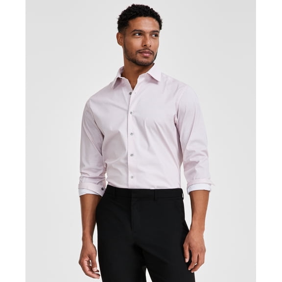 Alfani Mens Slim fit Dress Shirt Small 14-14.5 32-33 Light Pink Geometric