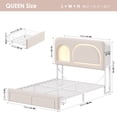 thumbnail image 3 of Hiphuta Queen Size Bed Frame with Storage Headboard and 2 Drawers, Velvet Upholstered Platform Bed with RGB LED and Power Outlets, White, 3 of 8
