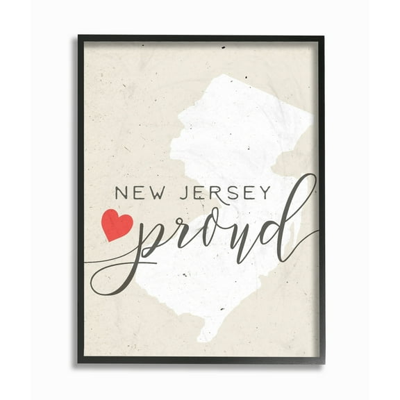The Stupell Home Decor Collection New Jersey Proud with Heart Framed Giclee Texturized Art