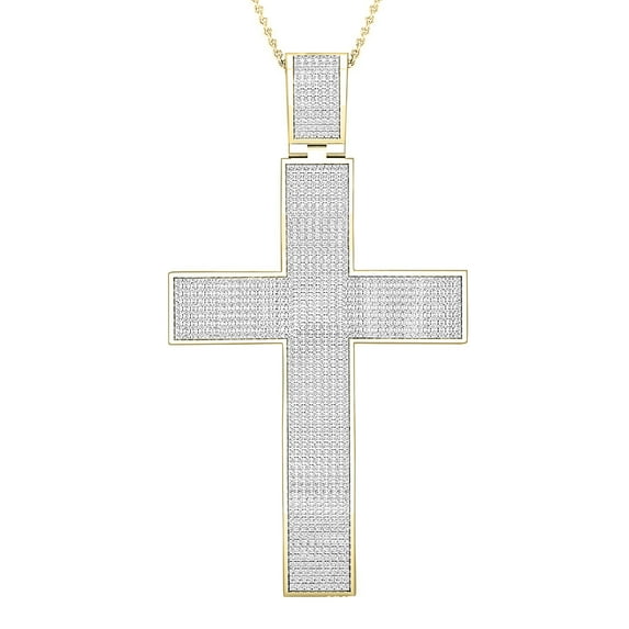 Dazzlingrock Collection Round White Diamond Religious Cross Pendant for Men with 18 Inch Gold Chain (2.50 ctw, Color I-J, Clarity I1-I2) in 18K Yellow Gold