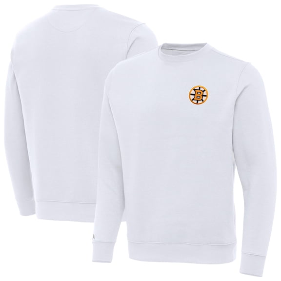 Men's Antigua White Boston Bruins Victory Pullover Sweatshirt