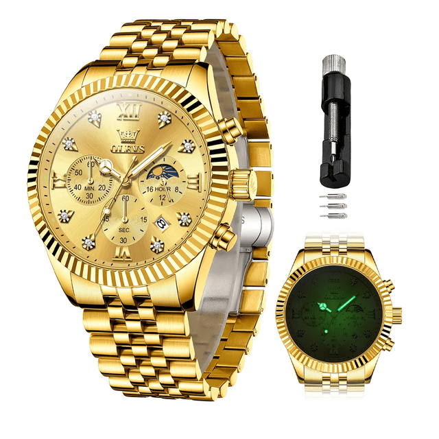 Relojes Lujoso Para Hombres Oro Correa Cuarzo Impermeable Xtellar dorado