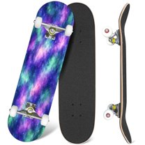 31'' Complete Skateboard 7 Layer Canadian Maple Double Kick Deck Skateboards Galaxy Night Print Skate Board for Beginner Adult Gifts