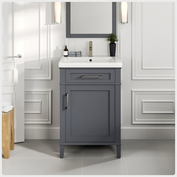 EVIVA Garci 24 Inch Transitional Dark Grey Style Bathroom Vanity with Porcelain Top