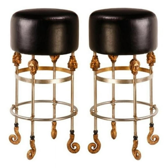 Home Square 31" Tall Leather and Steel Bar Stool in Gold & Black - Set of 2