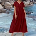 thumbnail image 2 of V Neck Irregular Hem Maxi Dress For Women Spring Summer Color Styles In Various Sizes, 2 of 5