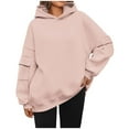 thumbnail image 2 of Xunlbb Sweatshirt for Women,Women's Solid Color Long Sleeved Pocket Loose Hooded Top Sweatshirt,Size S-2XL, 2 of 6