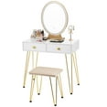 thumbnail image 1 of Giantex Vanity Table Set, Makeup Dressing Table w/3-Color Touch Screen Dimming Mirror, Additional Storage Organizer, Brown, 1 of 8
