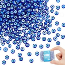 4 Strands Evil Eye Beads Handmade Lampwork Beads Dark Blue Flat Round Eye Beads Chain Small Glass Spacer Beads