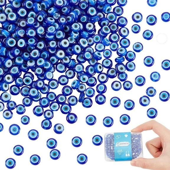 4 Strands Evil Eye Beads Handmade Lampwork Beads Dark Blue Flat Round Eye Beads Chain Small Glass Spacer Beads
