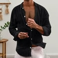 thumbnail image 2 of Men's Shirts Men's Solid Cotton Linen Turn Down Collar Shirts Long Sleeve Hippie Casual Beach T Shirts Lightweight Breathable Mens Linen Shirt Black XXXXL, 2 of 7