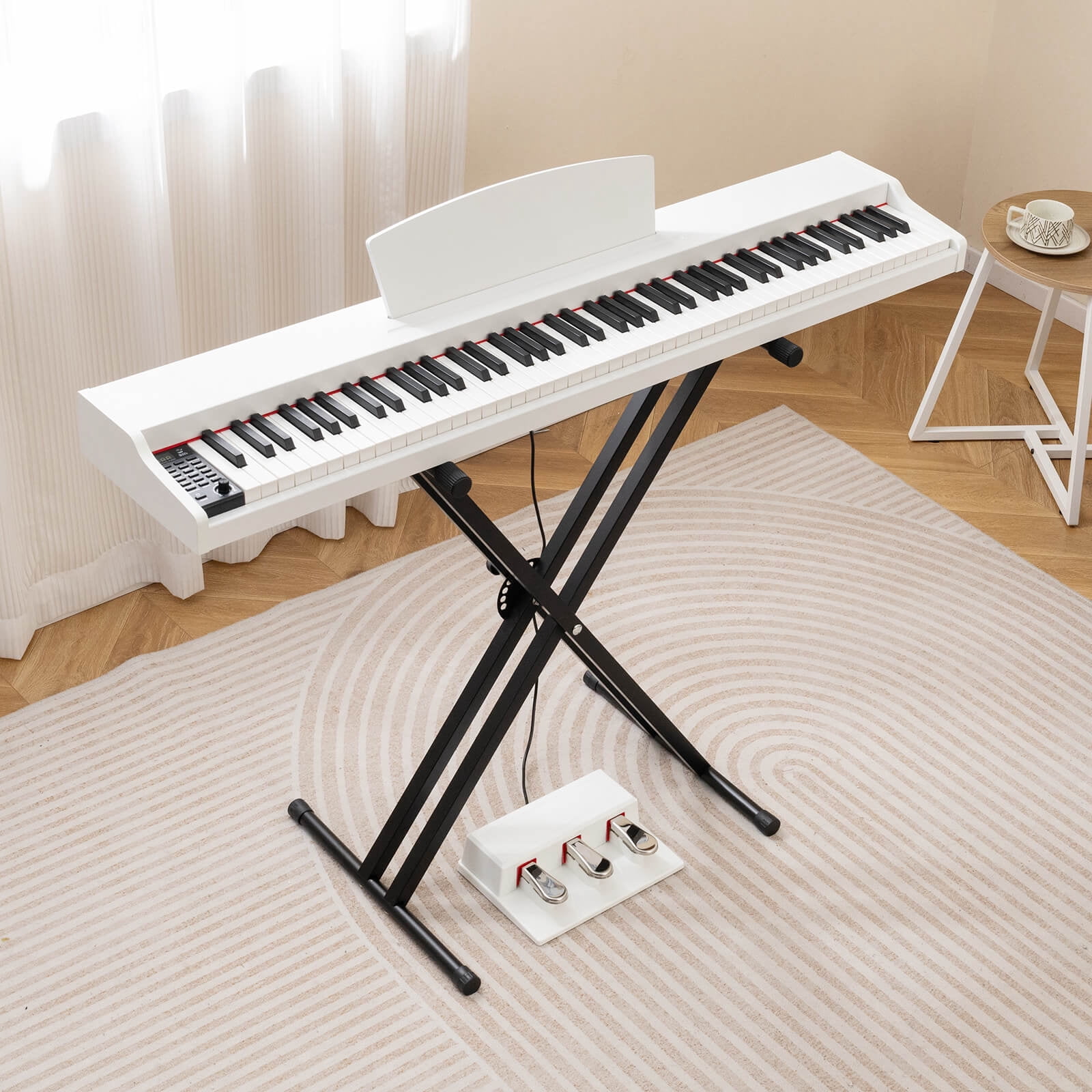 Costway 88-Key Keyboard Piano Set with Adjustable Stand & 2 Keyboard Mode 2 Speakers White