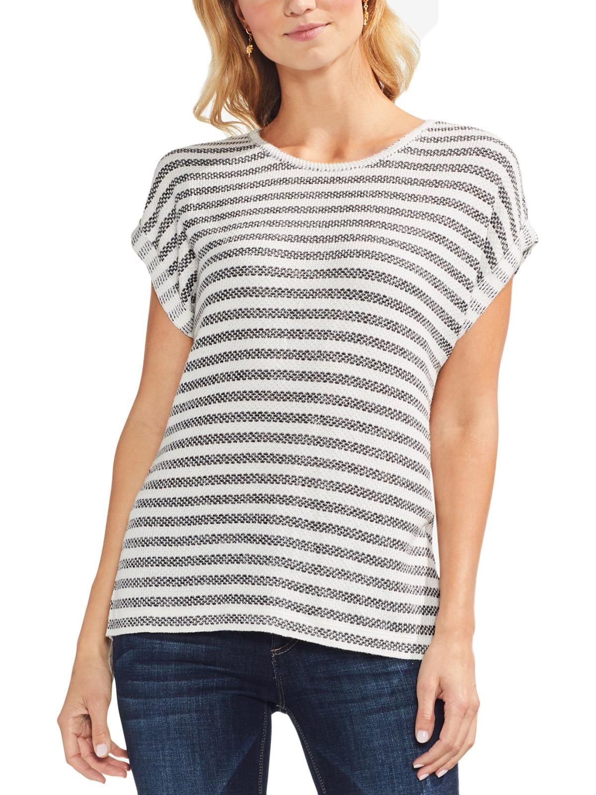 Vince Camuto Womens Striped Sheer Pullover Top